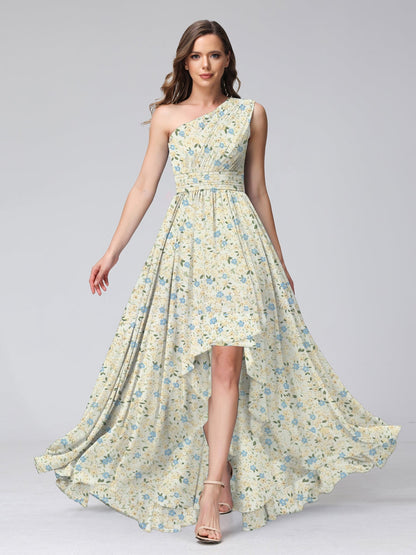 Robes de Demoiselled'Honneur Trapèze/Princesse Asymétriques Sans Manches à Volants et à Fleurs