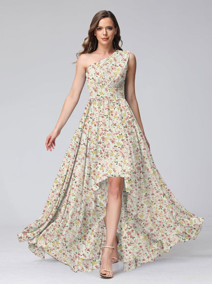 Robes de Demoiselled'Honneur Trapèze/Princesse Asymétriques Sans Manches à Volants et à Fleurs