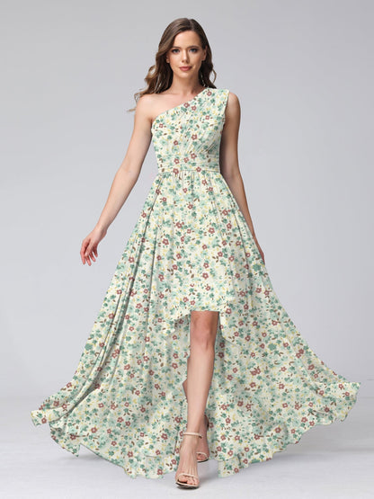 Robes de Demoiselled'Honneur Trapèze/Princesse Asymétriques Sans Manches à Volants et à Fleurs