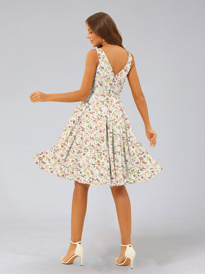 Robes de Demoiselled'Honneur à Fleurs Froncées, Coupe A-Line/Princesse, Col en V, Sans Manches