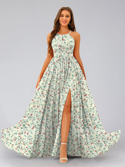 Robes de Demoiselled'Honneur à Fleurs Froncées, Coupe A-Line/Princesse, Dos Nu, Sans Manches