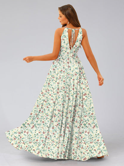 Robes de Demoiselled'Honneur à Fleurs Froncées, Coupe A-Line/Princesse, Dos Nu, Sans Manches