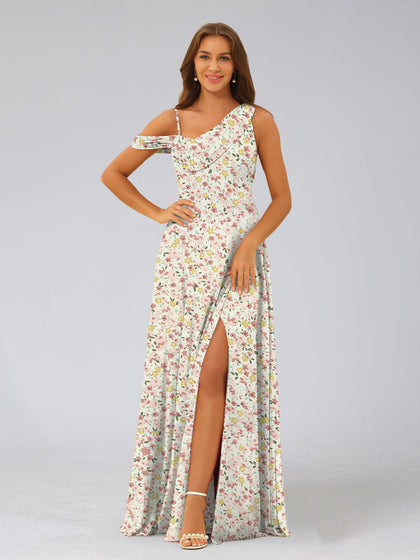Robes de Demoiselled'Honneur Asymétriques Sans Manches, Coupe A-Line/Princesse, à Volants et à Fleurs