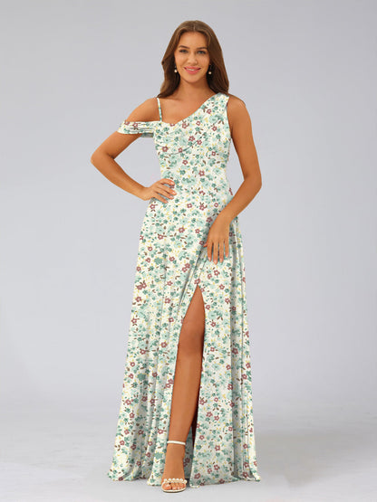 Robes de Demoiselled'Honneur Asymétriques Sans Manches, Coupe A-Line/Princesse, à Volants et à Fleurs
