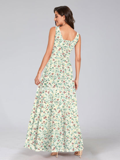 Robes de Demoiselled'Honneur à Fleurs Froncées, Coupe A-Line/Princesse, Col en V, Sans Manches