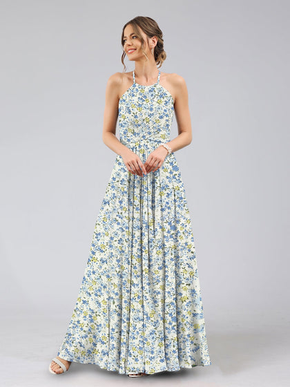 Robes de Demoiselled'Honneur à Fleurs Froncées, Coupe A-Line/Princesse, Dos Nu, Sans Manches