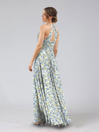 Robes de Demoiselled'Honneur à Fleurs Froncées, Coupe A-Line/Princesse, Dos Nu, Sans Manches
