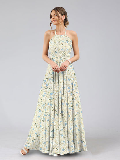 Robes de Demoiselled'Honneur à Fleurs Froncées, Coupe A-Line/Princesse, Dos Nu, Sans Manches