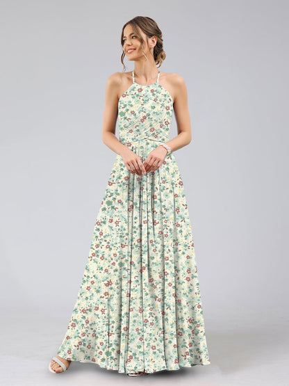 Robes de Demoiselled'Honneur à Fleurs Froncées, Coupe A-Line/Princesse, Dos Nu, Sans Manches