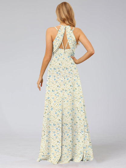 Robes de Demoiselled'Honneur à Fleurs Froncées, Coupe A-Line/Princesse, Dos Nu, Sans Manches