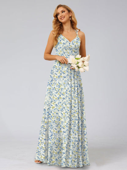 Robes de Demoiselled'Honneur à Fleurs Froncées, Coupe A-Line/Princesse, Dos Nu, Sans Manches