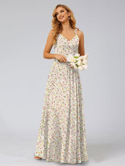 Robes de Demoiselled'Honneur à Fleurs Froncées, Coupe A-Line/Princesse, Dos Nu, Sans Manches