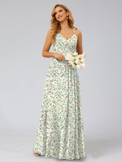 Robes de Demoiselled'Honneur à Fleurs Froncées, Coupe A-Line/Princesse, Dos Nu, Sans Manches