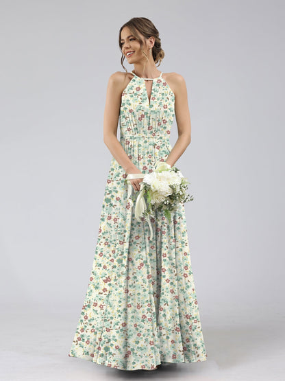 Robes de Demoiselled'Honneur à Fleurs Froncées, Coupe A-Line/Princesse, Dos Nu, Sans Manches