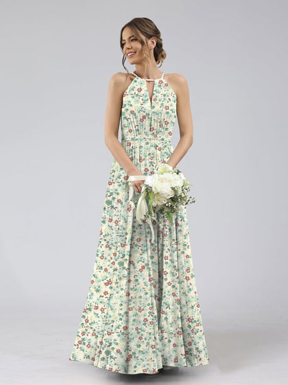 Robes de Demoiselled'Honneur à Fleurs Froncées, Coupe A-Line/Princesse, Dos Nu, Sans Manches