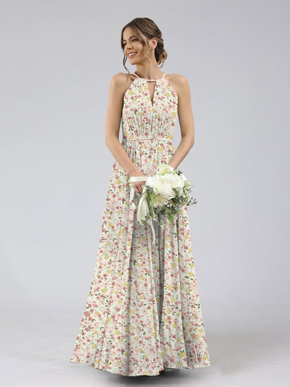 Robes de Demoiselled'Honneur à Fleurs Froncées, Coupe A-Line/Princesse, Dos Nu, Sans Manches