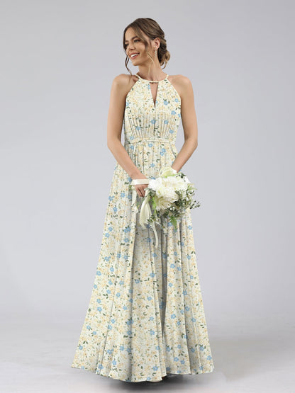 Robes de Demoiselled'Honneur à Fleurs Froncées, Coupe A-Line/Princesse, Dos Nu, Sans Manches