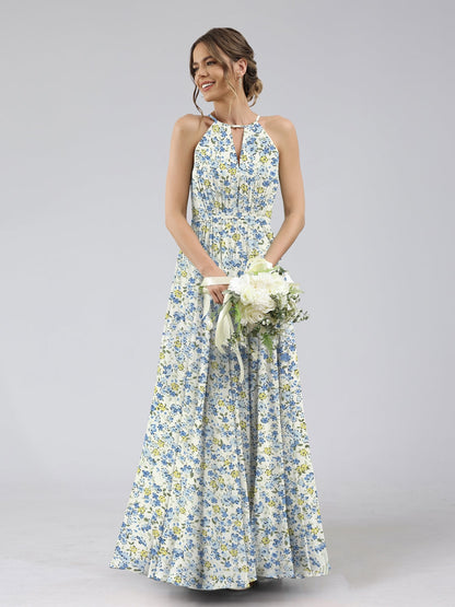 Robes de Demoiselled'Honneur à Fleurs Froncées, Coupe A-Line/Princesse, Dos Nu, Sans Manches
