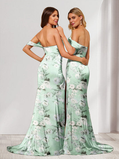 Robes Longues à Fleurs, Fourreau/Colonne, Épaules Dénudées avec Fente Sur le Côté