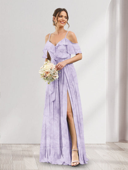 Robe de demoiselle d'honneur à fleurs, coupe trapèze, col V, bretelles spaghetti et poches