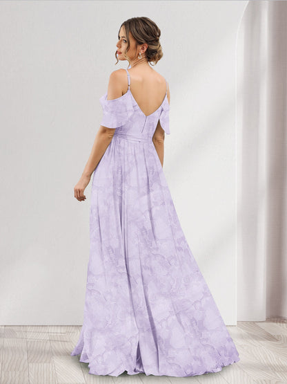 Robe de demoiselle d'honneur à fleurs, coupe trapèze, col V, bretelles spaghetti et poches