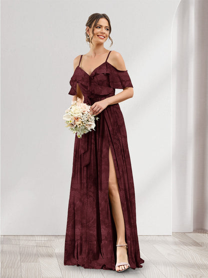 Robe de demoiselle d'honneur à fleurs, coupe trapèze, col V, bretelles spaghetti et poches