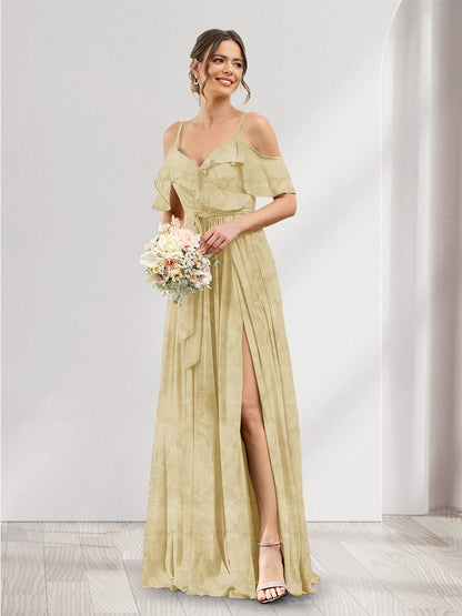 Robe de demoiselle d'honneur à fleurs, coupe trapèze, col V, bretelles spaghetti et poches