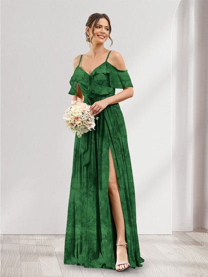 Robe de demoiselle d'honneur à fleurs, coupe trapèze, col V, bretelles spaghetti et poches