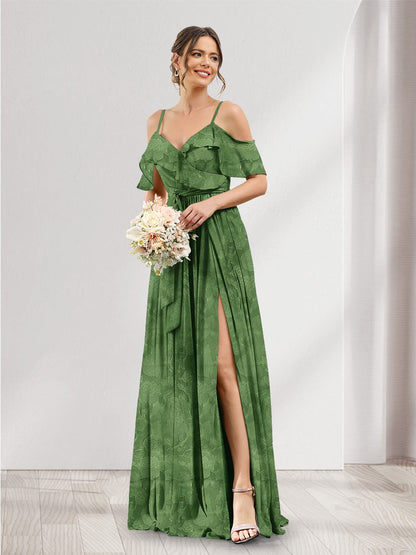 Robe de demoiselle d'honneur à fleurs, coupe trapèze, col V, bretelles spaghetti et poches