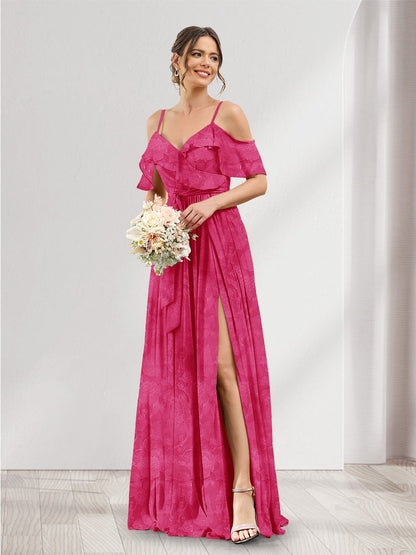 Robe de demoiselle d'honneur à fleurs, coupe trapèze, col V, bretelles spaghetti et poches