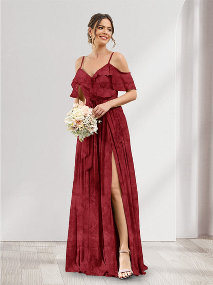 Robe de demoiselle d'honneur à fleurs, coupe trapèze, col V, bretelles spaghetti et poches