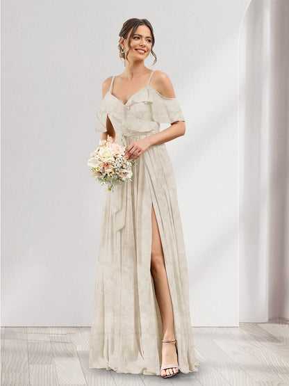 Robe de demoiselle d'honneur à fleurs, coupe trapèze, col V, bretelles spaghetti et poches