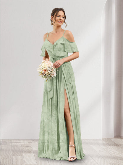 Robe de demoiselle d'honneur à fleurs, coupe trapèze, col V, bretelles spaghetti et poches