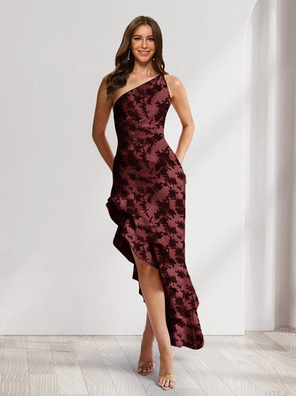 Robes d'invitée de mariage fourreau/colonne asymétriques à une épaule, fleuries avec fente latérale
