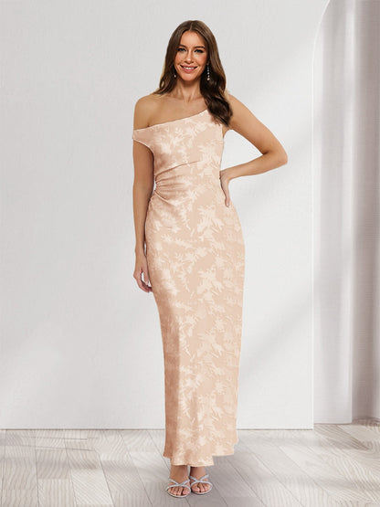 Robes d'invitée de mariage fourreau/colonne asymétriques sans manches, longueur cheville, fleuries
