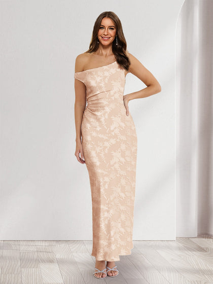 Robes d'invitée de mariage fourreau/colonne asymétriques sans manches, longueur cheville, fleuries