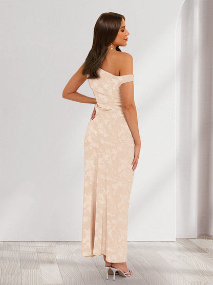 Robes d'invitée de mariage fourreau/colonne asymétriques sans manches, longueur cheville, fleuries
