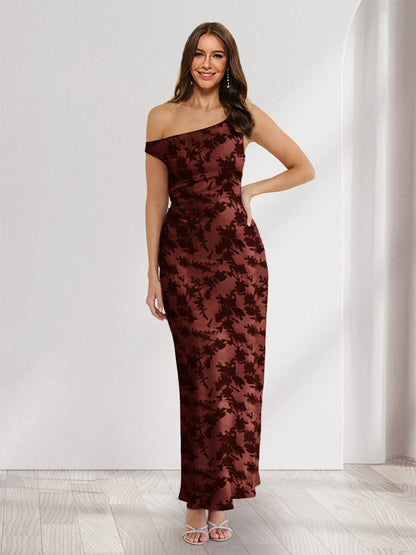Robes d'invitée de mariage fourreau/colonne asymétriques sans manches, longueur cheville, fleuries