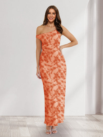Robes d'invitée de mariage fourreau/colonne asymétriques sans manches, longueur cheville, fleuries
