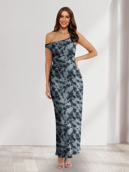 Robes d'invitée de mariage fourreau/colonne asymétriques sans manches, longueur cheville, fleuries