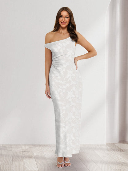 Robes d'invitée de mariage fourreau/colonne asymétriques sans manches, longueur cheville, fleuries