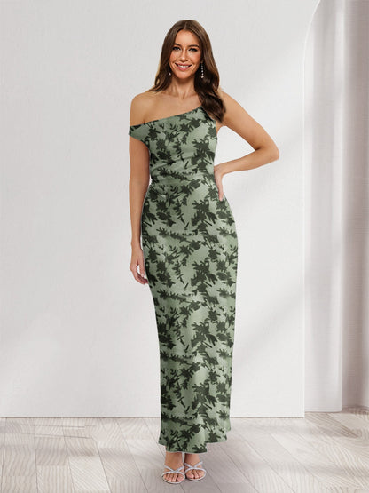 Robes d'invitée de mariage fourreau/colonne asymétriques sans manches, longueur cheville, fleuries