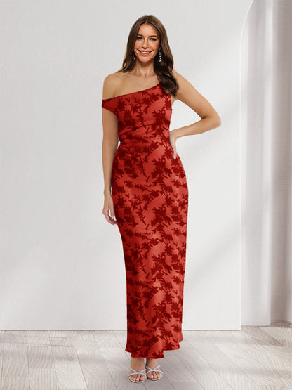 Robes d'invitée de mariage fourreau/colonne asymétriques sans manches, longueur cheville, fleuries