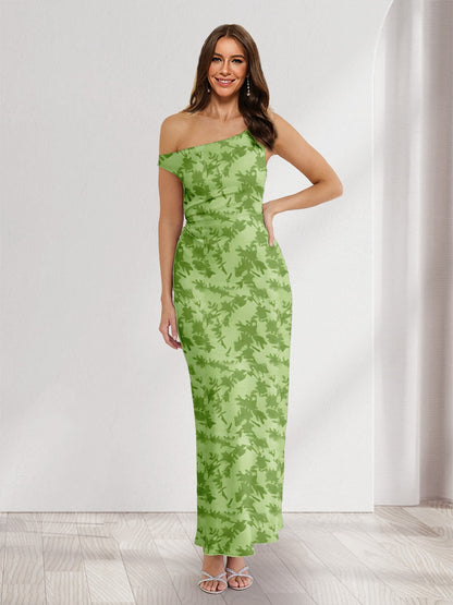 Robes d'invitée de mariage fourreau/colonne asymétriques sans manches, longueur cheville, fleuries
