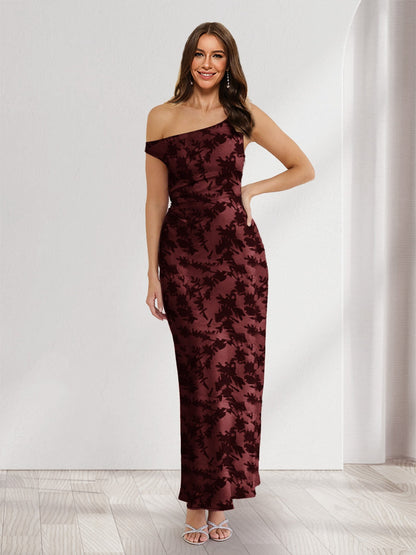 Robes d'invitée de mariage fourreau/colonne asymétriques sans manches, longueur cheville, fleuries