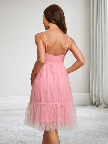 Robes de Maternité Trapèze/Princesse à Bretelles Spaghetti, sans Manches, Longueur Genou avec Plis