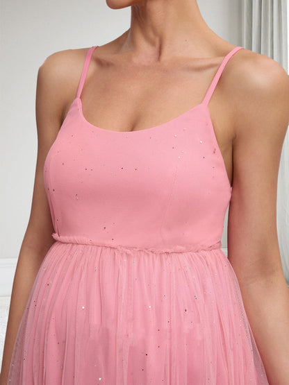 Robes de Maternité Trapèze/Princesse à Bretelles Spaghetti, sans Manches, Longueur Genou avec Plis