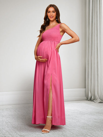 Robes de Maternité Plissées à Une Épaule Style A-Line/Princesse avec Fente Sur le Côté