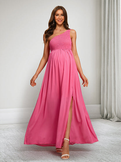 Robes de Maternité Plissées à Une Épaule Style A-Line/Princesse avec Fente Sur le Côté