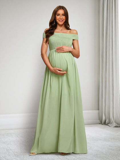 Robes de Maternité Ligne A/Princesse Décolleté Épaules Nues sans Manches Longueur Sol avec Plis